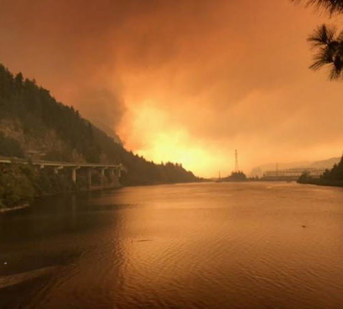 Scene from the 2017 Eagle Creek Fire in Columbia River Gorge
