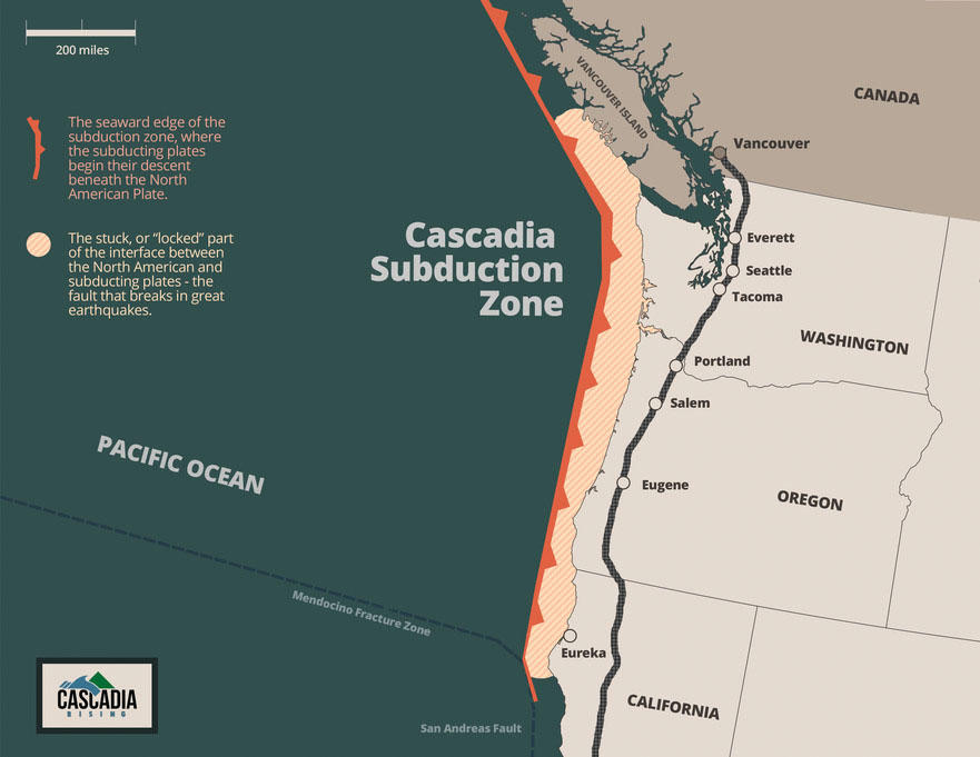 The Cascadia Subduction Zone off the coast of North America can produce earthquakes as large as Magnitude 9 and corresponding tsunamis. MUSTAFA LAZKANI / FEMA