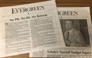 Daily Evergreen newspaper fronts - No Retreat