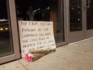 Tyler Hilinski RIP sign on Pullman campus Jan 16, 2018