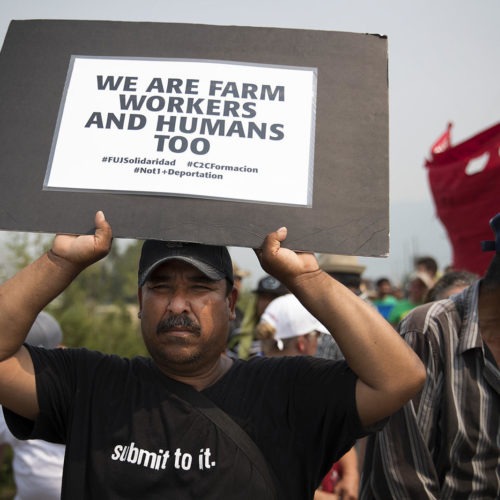 Sarbanand Farms farmworkers demonstrate after coworker's death in August 2017.