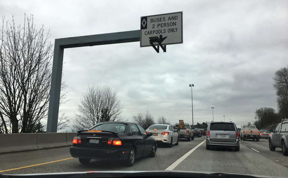 WSDOT says 10 out of 12 stretches of carpool lanes in the Seattle metro area are failing to meet performance standards. CREDIT: TOM BANSE