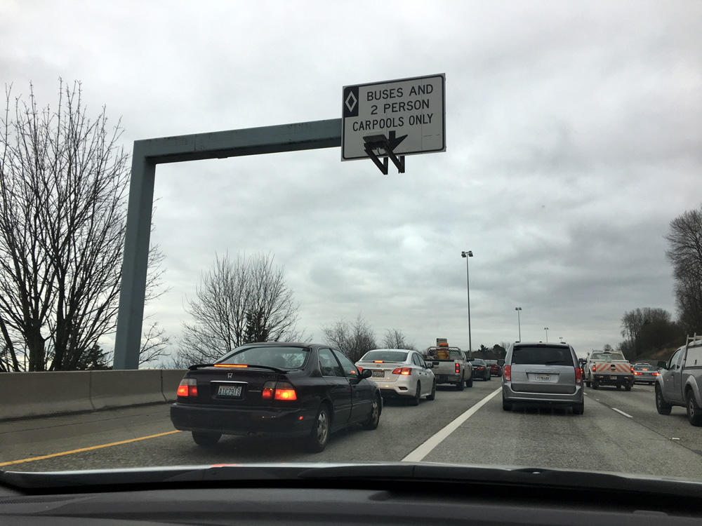 WSDOT says 10 out of 12 stretches of carpool lanes in the Seattle metro area are failing to meet performance standards. CREDIT: TOM BANSE