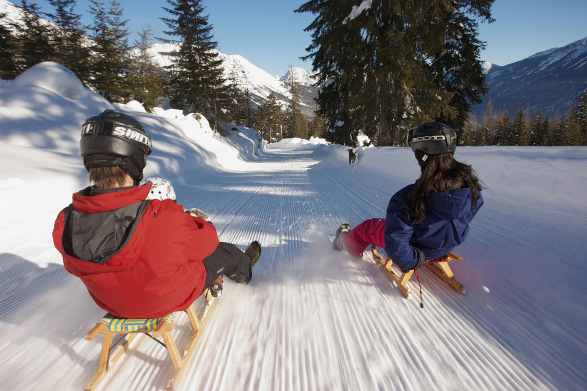 Recreational luge sledding happens on groomed trails rather than an icy chute as used in the Winter Olympics. CREDIT: LOUP LOUP SKI BOWL