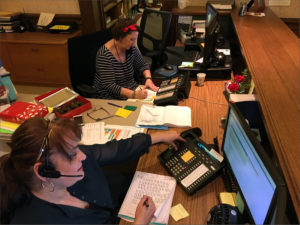 Front desk staff at Gov. Jay Inslee's office in Olympia tally calls urging the governor to veto SB 6617 exempting the Washington Legislature from the state's voter-approved Public Records Act. CREDIT: AUSTIN JENKINS