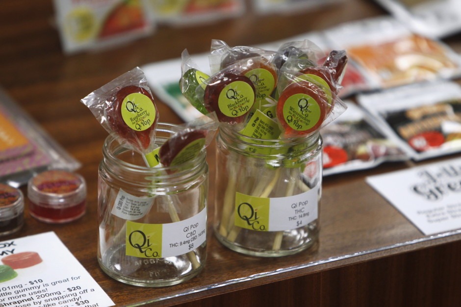 Edibles are displayed at the Shango Cannabis shop on the first day of legal recreational marijuana sales beginning at midnight in Portland, Oregon, Oct. 1, 2015. CREDIT: STEVE DIAPOLA/REUTERS