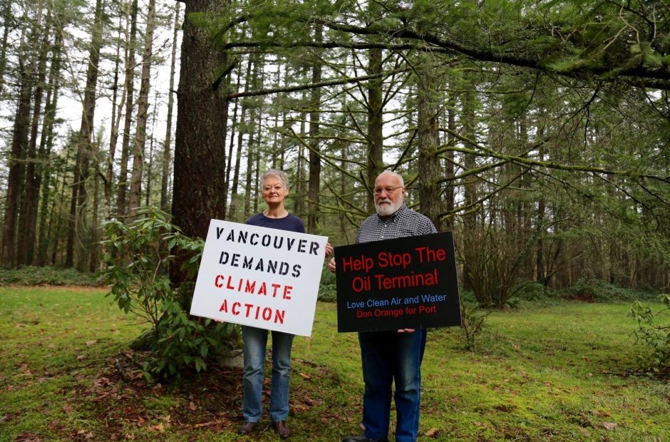 East Vancouver residents Alona and Don Steinke have been protesting the Vancouver Energy oil terminal since 2013. CREDIT: MOLLY SOLOMON