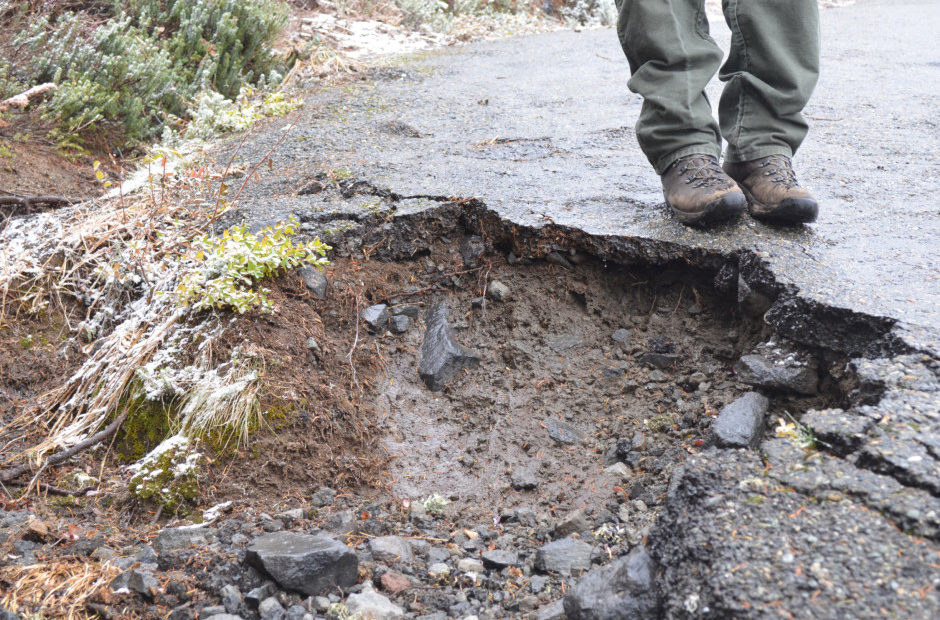 Mount Rainier’s Alta Vista trail is filled with potholes. CREDIT: EILIS O’NEIL/KUOW/EARTHFIX