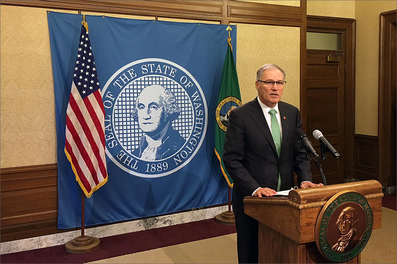 At his weekly news conference Wednesday, Washington Gov. Jay Inslee called on state lawmakers to pass gun control measures.