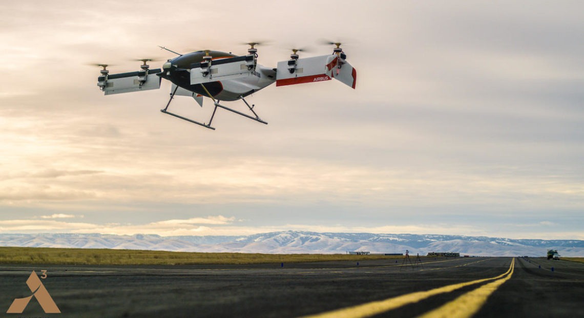 A prototype of a self-flying air taxi designed by an Airbus subsidiary made its first flight at Eastern Oregon Regional Airport in Pendleton last Wednesday. CREDIT: AIRBUS A^3