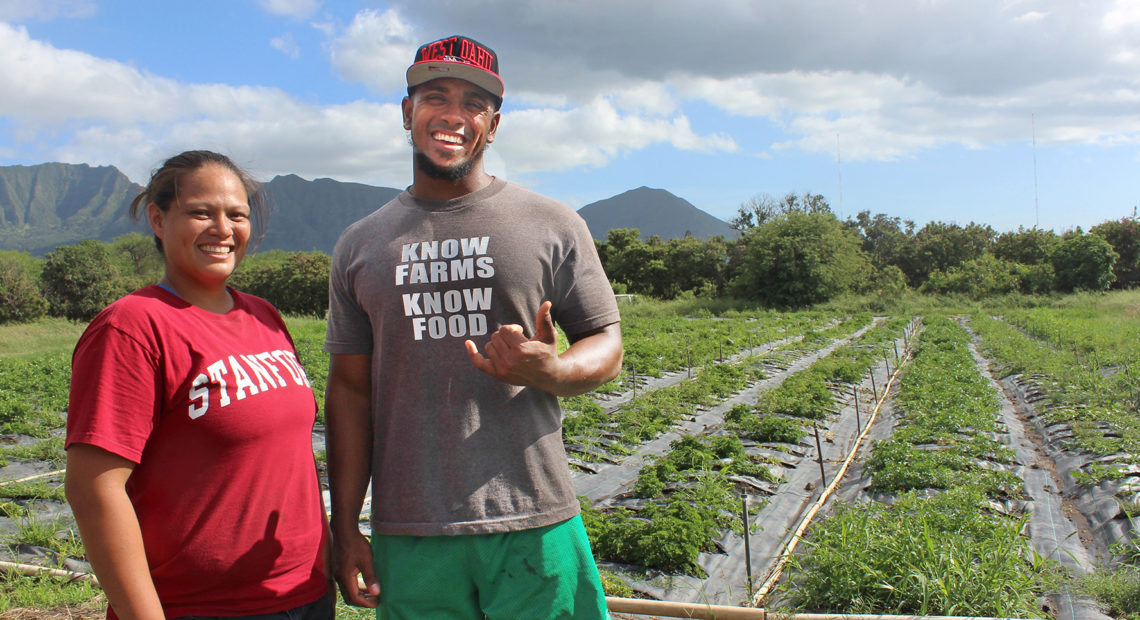 Cheryse Sana, left, and Derrik Parker were interns 10 years ago and now help manage the farm's current interns as well as run the day-to-day operations. CREDIT: DAKOTA KIM