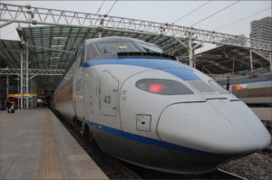 A photo of a high speed train in Korea.
