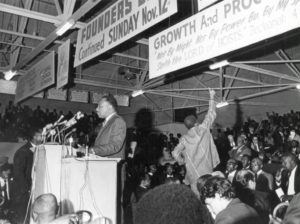 Martin Luther King, Jr. speaking to a mass meeting at the Mason Temple in support of striking sanitation workers. CREDIT: MEMPHIS-PRESS-SCIMITAR