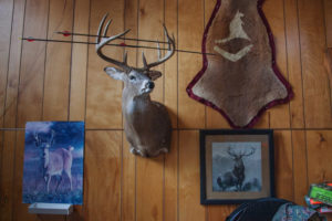 There are stories behind every deer head and set of antlers at Tom Wrasse's hunting shack. It's rare, he says, to see big bucks in this area anymore though. CREDIT: NATE ROTT