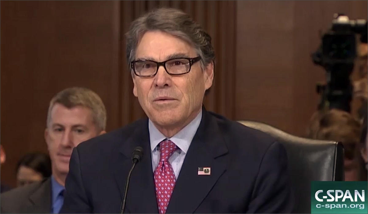 U.S. Secretary of Energy Rick Perry testifies before the Senate Energy and Natural Resources Committee. CREDIT: CSPAN
