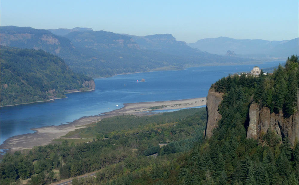 State parks on the Washington side of Columbia Gorge (far shore in this photo) are expected to be mobbed on weekends until more trails on the Oregon side reopen. CREDIT: TOM BANSE