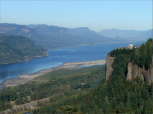 State parks on the Washington side of Columbia Gorge (far shore in this photo) are expected to be mobbed on weekends until more trails on the Oregon side reopen. CREDIT: TOM BANSE