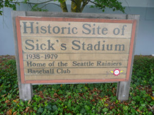 Sign marking the site of Sick's Stadium, former home of the Seattle Pilots. The sign is situated in front of a Lowe's home improvement store, which is where most of the stadium sat. / Wikimedia Commons