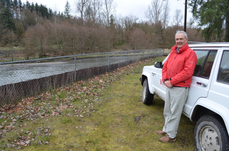 Jim Wilcox is a fourth-generation egg farmer. His family farm borders the Nisqually River. CREDIT: EILIS O'NEILL