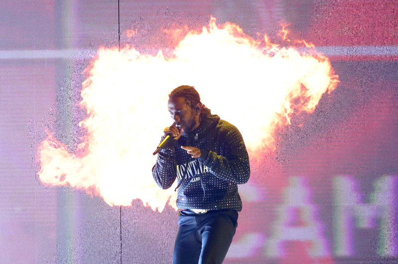 Kendrick Lamar, whose album DAMN. won this year's Pulitzer Prize for music, performs in London earlier this year. CREDIT: DANIEL LEAL-OLIVAS