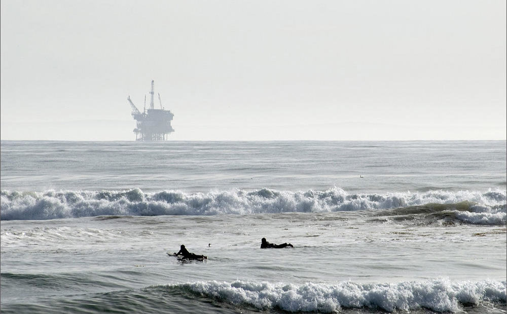 File photo of an oil platform off the coast of Santa Barbara, California. U.S. Secretary of the Interior Ryan Zinke expressed doubt drilling would ever happen along the Pacific Northwest coast. CREDIT: BERARDO62 / TINYURL.COM/Y8KHPH57