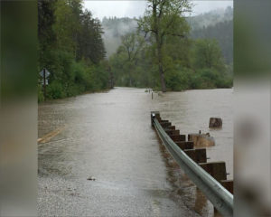 The Kettle River in Ferry County, Washington, seen here at mile marker 185 on Highway 21, has tied a flood record last set in 1948. CREDIT: FERRY COUNTY SHERIFF'S OFFICE