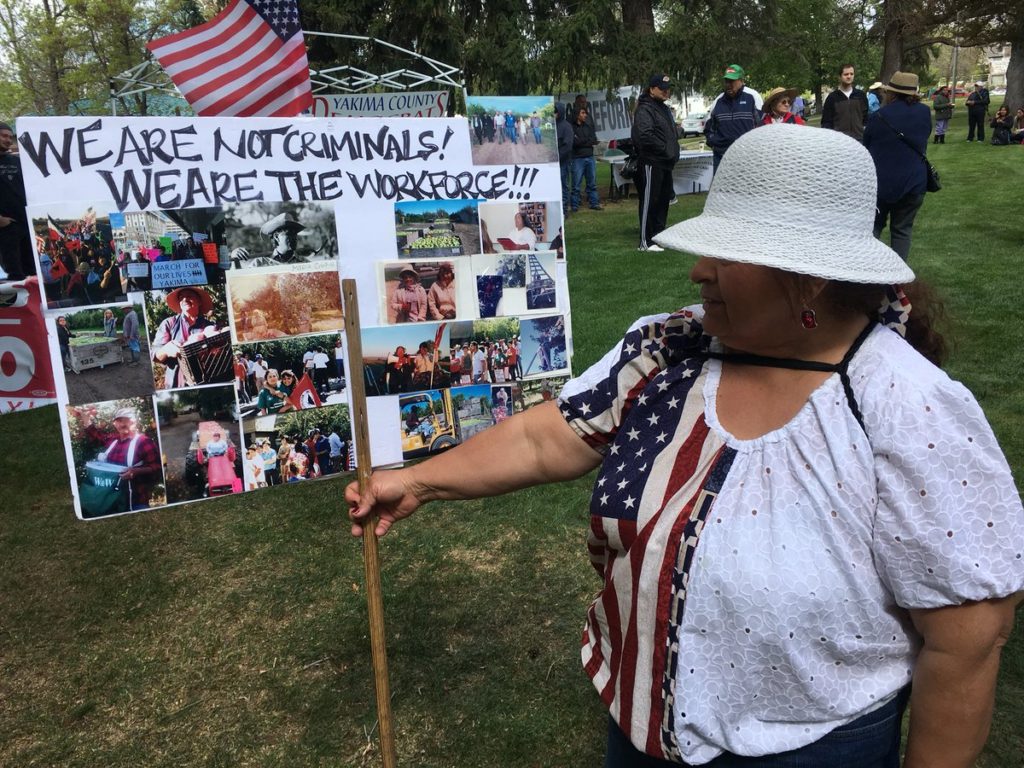 Maria Cuevas, a farmworker and community activist in Yakima, has marched in every Yakima May Day gathering since 1986, including with Cesar Chavez. CREDIT: ESMY JIMENEZ/NWPB