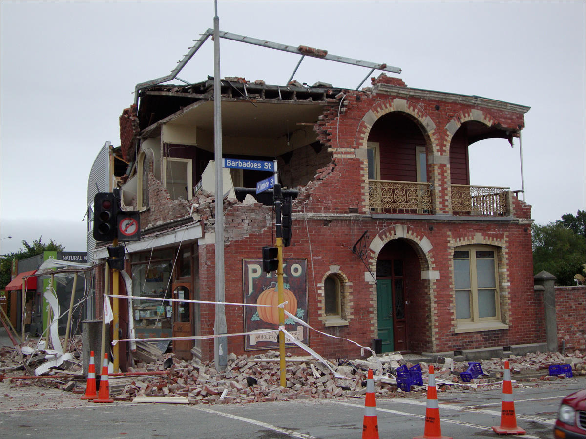 Brick or unreinforced concrete buildings could crumble in an earthquake, like this one in Christchurch, New Zealand, in 2011. CREDIT: SCHWEDE66/TINYURL.COM