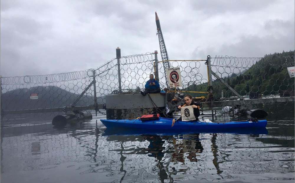 Protesters blocked a marine gate at Kinder Morgan's Westridge Terminal in Burnaby, B.C., on Wednesday. CREDIT: COAST PROTECTORS - TINYURL.COM/Y9GAO34Y