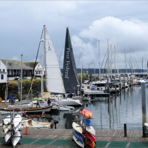 Racing craft filled the Point Hudson Marina in Port Townsend on Wednesday, the eve of the fourth running of the Race to Alaska. CREDIT: TOM BANSE