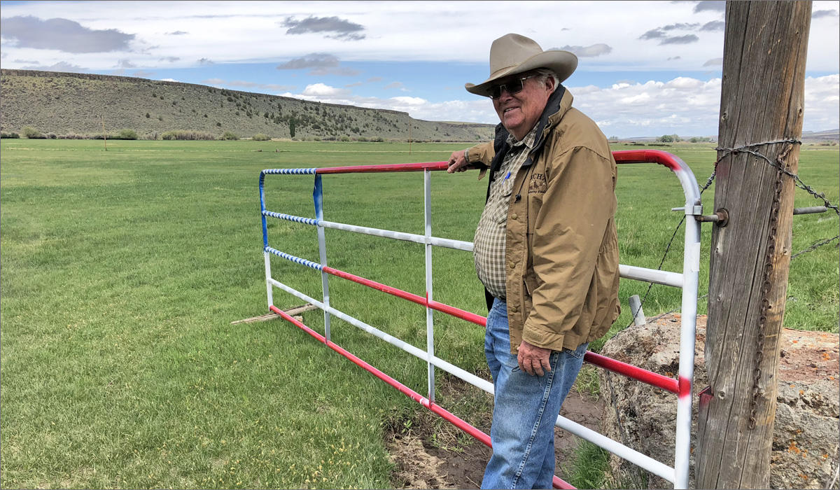 Rancher Buck Taylor supports President Trump even though he knows the trade wars might pinch a bit on his beef prices. The day after the election, he and his four grandchildren spray-painted this field gate to look like an American flag. CREDIT: ANNA KING