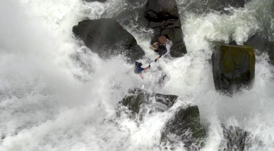 Harvesting lamprey at the base of Willamette Falls. CREDIT: MORRISEY PRODUCTIONS