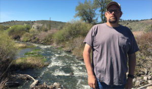 Don ''Dally'' Swindlehurst has the un-fun job of shutting off irrigation water to ranches across much of Oregon. He says most people understand his role, but there have been a few times people got really mad. He works as a watermaster for the state of Oregon. He shows off the low flows in the Silves River about five miles north out of Bend, Oregon. CREDIT: ANNA KING / NORTHWEST NEWS NETWORK