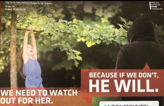 The campaign of Cathy McMorris Rodgers sent this and similar ads to Washington 5th Congressional District voters ahead of the Aug. 7, 2018 primary.