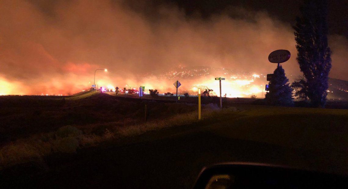 The Ryegrass Coulee Fire began late Monday, July 9 and quickly spread between Ellensburg and Vantage, closing Interstate 90. CREDIT: WASHINGTON STATE DOT