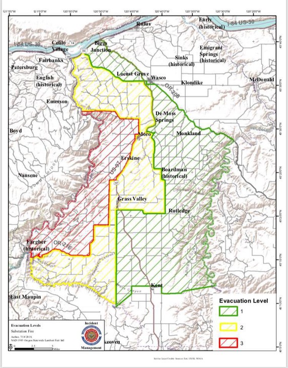 A map of evacuation zones due to the Substation Fire as of 9 a.m. Wednesday, July 18, 2018.