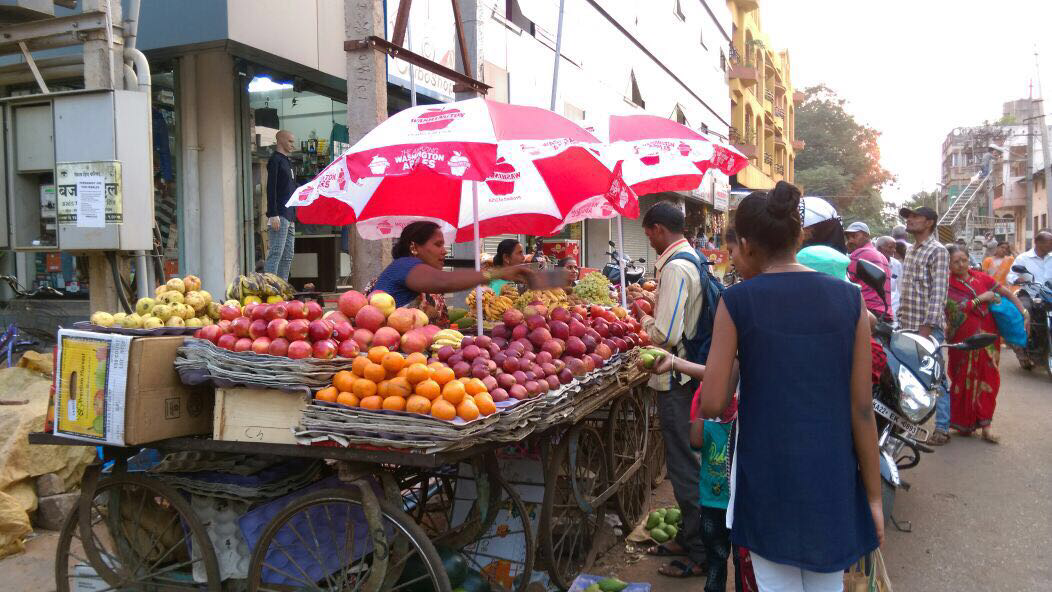 Most produce in India is sold at open-air markets or in road side stands without refrigeration. That's why vendors like the hearty Red Delicious from Washington state that can withstand several days without cold storage. CREDIT: WASHINGTON APPLE COMMISSION
