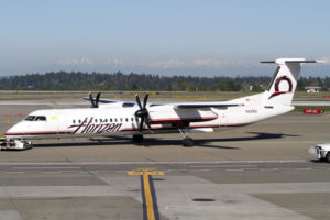 Horizon Air Bombardier DHC8-Q400 at Sea-Tac Airport. CREDIT: FLICKR PHOTO/KENTARO IEMOTO (CC BY-SA 2.0) HTTPS://FLIC.KR/P/843PGN