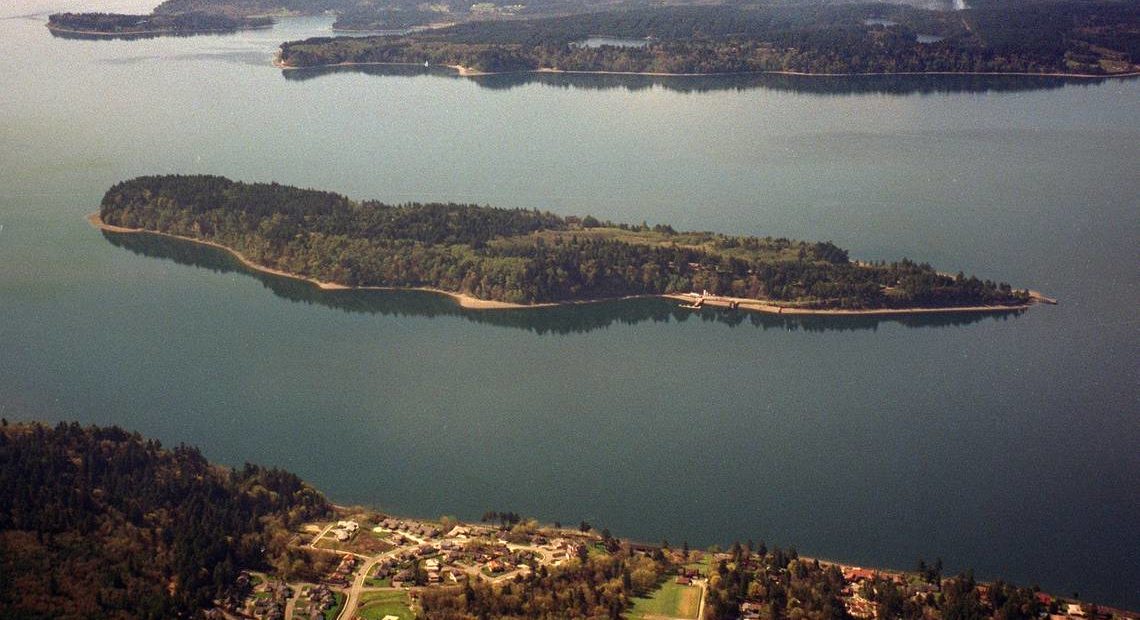 Ketron Island in the south Puget Sound, site of where a stolen Horizon Air turbo prop plan crashed on Friday evening, Aug. 10, 2018. CREDIT: The News Tribune