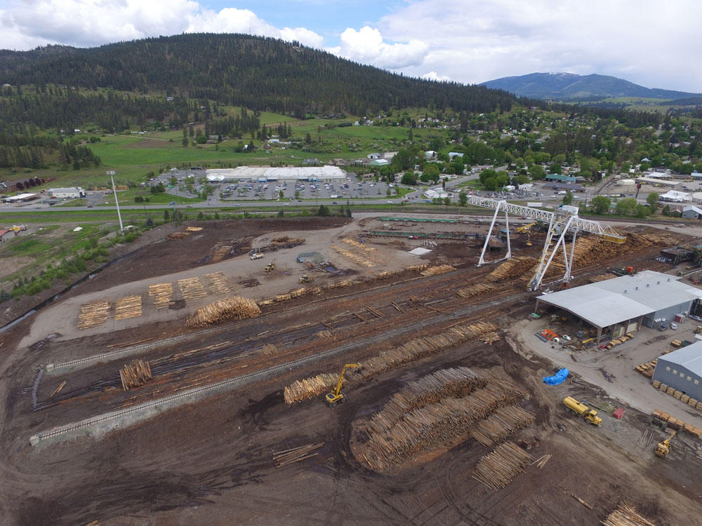 The Vaagen Brothers Lumber mill in Colville, Washington is surrounded by the Selkirk Mountain foothills, and the potential 'A-Z Project' timber. Courtesy Josh Anderson/Vaagen Bros.