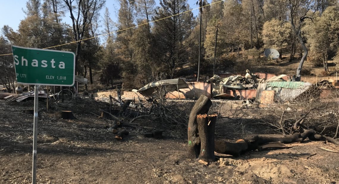 The 2018 Carr Fire destroyed more than a thousand homes, largely on the western edge of Redding, Calif. CREDIT: KIRK SIEGLER/NPR