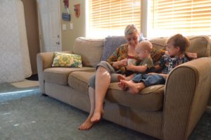 Anastazia Burnett with her two children in their home in Waterville, Washington. CREDIT: EILIS O'NEILL