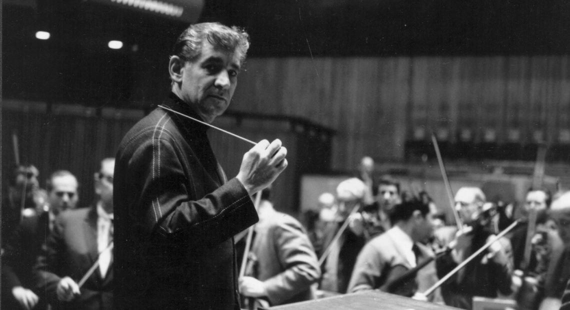 Leonard Bernstein conducting at London's Royal Festival Hall in 1963.
