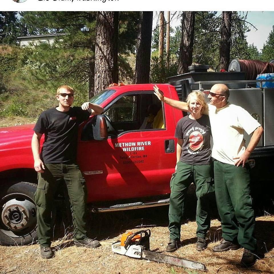 Willy (left), Johnnie, and Bill Duguay fight fires with their family-run company Methow River Wildfire. Bill started the company in 2004 with one engine and has since expanded to seven trucks. JENNIFER DUGUAY