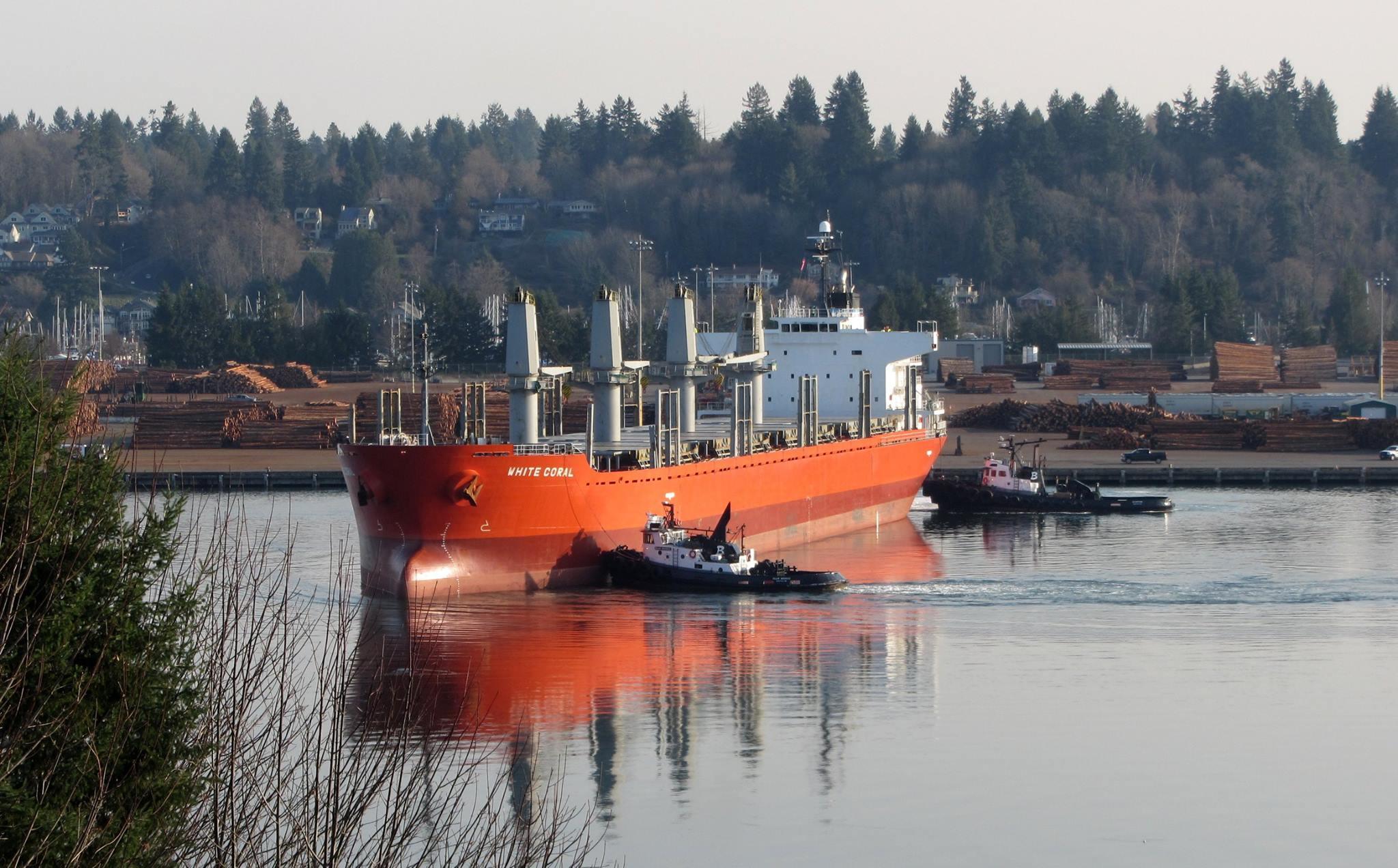 The Port of Olympia does a steady business exporting logs to China and Japan for Weyerhaeuser. Wood is now hit by a retaliatory tariff. CREDIT: TOM BANSE