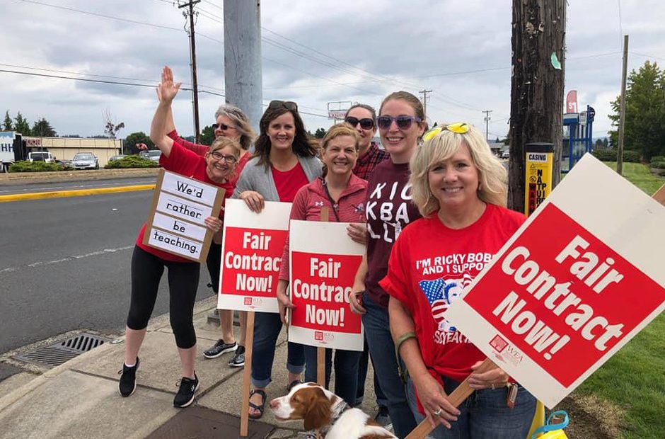 Longview school teachers begin picketing after voting to strike immediately. CREDIT: LONGVIEW EDUCATION ASSOCIATION