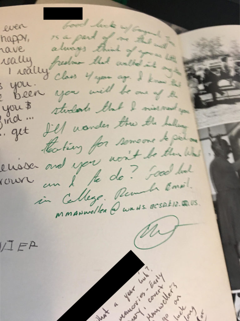 In the Idaho woman's senior yearbook, she says Manweller wrote a message telling her he would miss her. CREDIT: AUSTIN JENKINS/N3