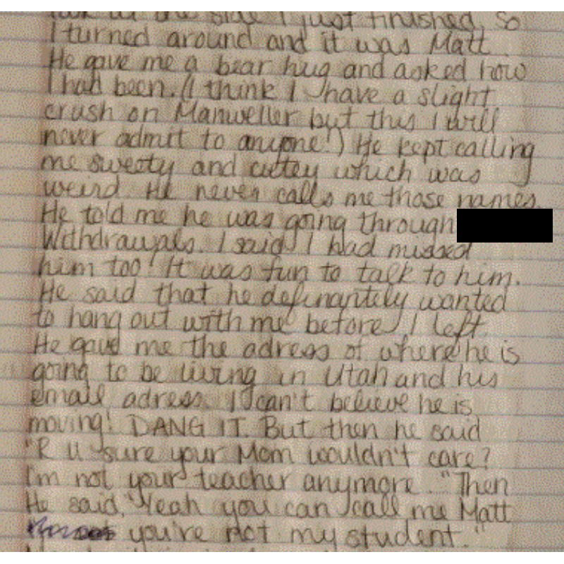 An excerpt of the woman's journal from June 1997 talks about a Matt Manweller stopping at her work as she was changing the marquee out front. CREDIT: AUSTIN JENKINS/N3