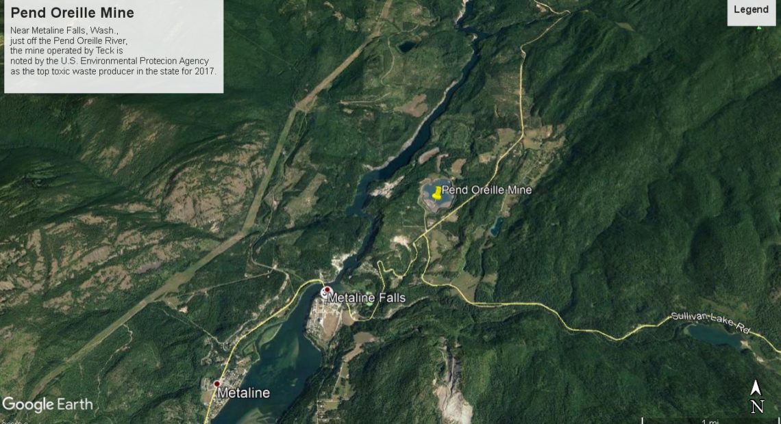 The Pend Oreille Mine operated by Teck is located in northeastern Washington near Metaline Falls. CREDIT: GOOGLE EARTH