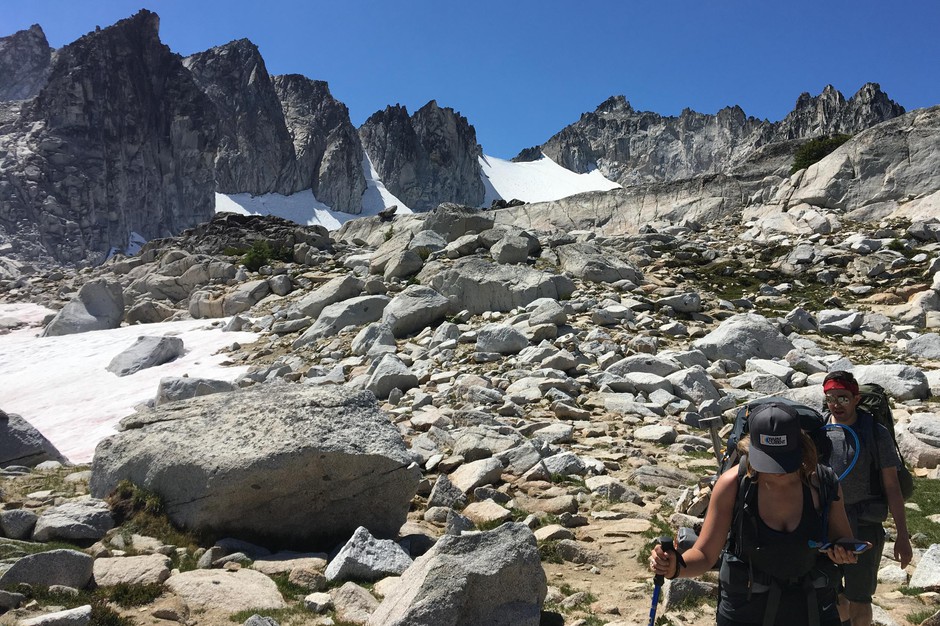 Hiking through a sea of boulders. CREDIT: TED ALVAREZ